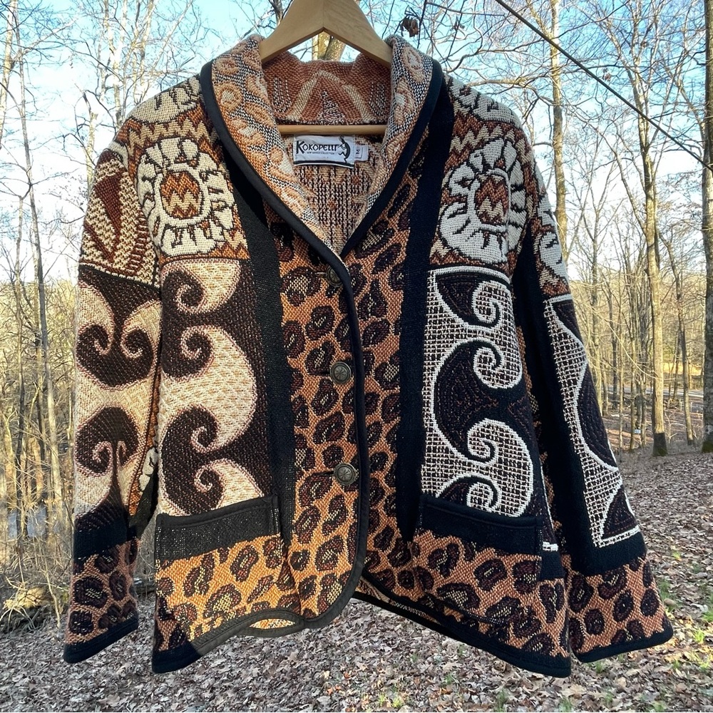 Kokopelli Southwestern Cowboy Tapestry Concho Cardigan Jacket Size Medium